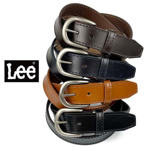 Lelielページ Lee（リー） 黒 本革 ベルト 0120574 ステッチデザイン D型バックル