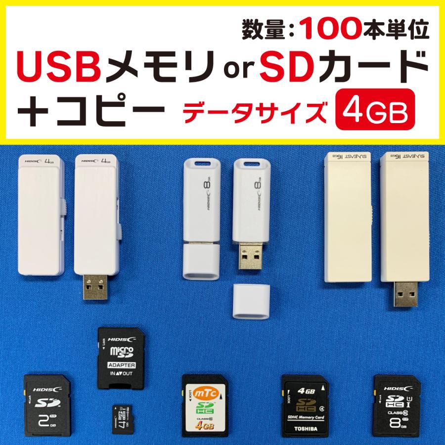USBメモリまたはSDカードコピー 4GB【100個単位】データサイズ4GB迄