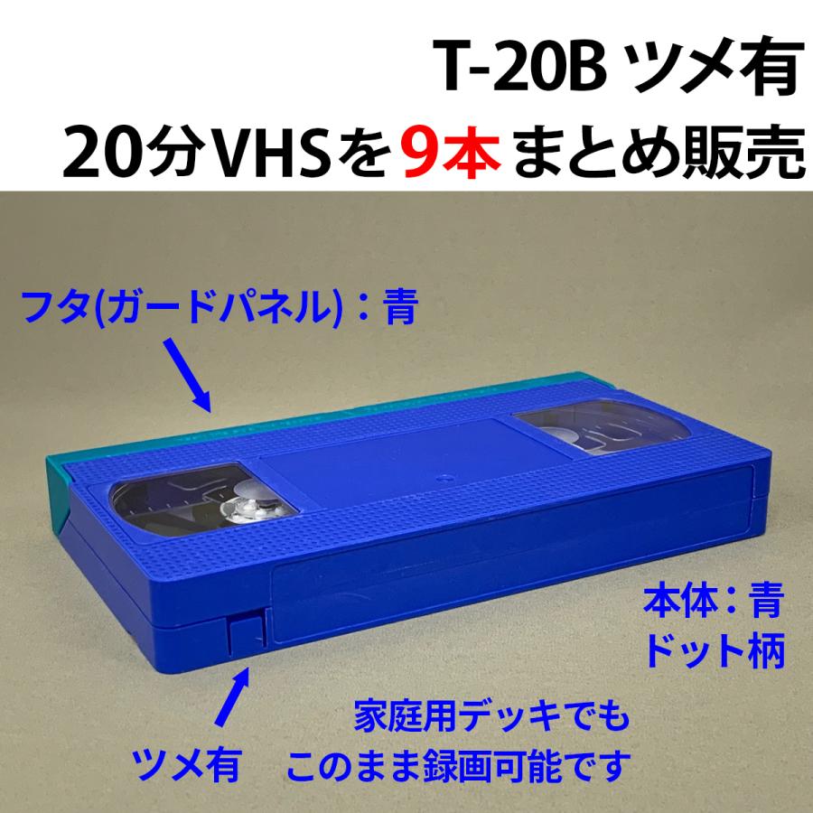 VHS 業務用ビデオテープ 20分【9本】まとめて ツメ有 T-20B 本体：青