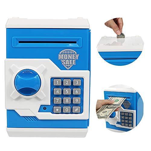 Kelibo 貯金箱 お札 硬貨 おもちゃ ミニatm ギフト おしゃれ プレゼント ダイヤルロック式 青 白 超歓迎された