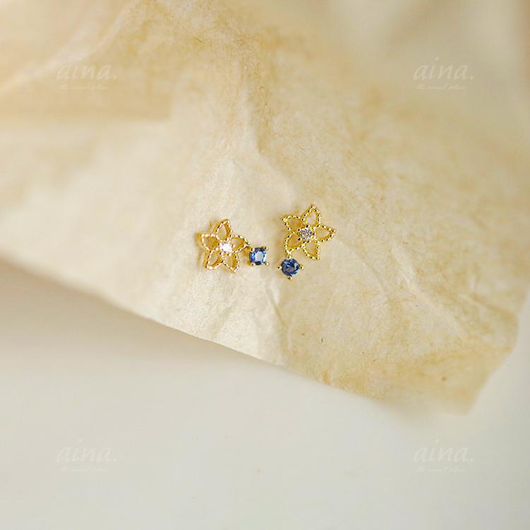 ピアス レディース 金属アレルギー対応 ニッケルフリー SV925 18金仕上げ プティ フラワー サファイアカラー ルビーカラー 両耳用 小さめ | ブランド登録なし | 02