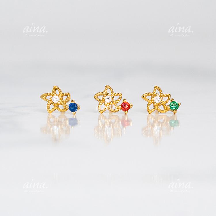 ピアス レディース 金属アレルギー対応 ニッケルフリー SV925 18金仕上げ プティ フラワー サファイアカラー ルビーカラー 両耳用 小さめ | ブランド登録なし | 04