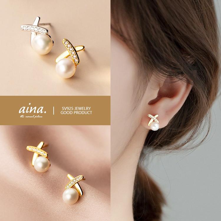 予約商品 パールピアス ピアス パール 真珠 レディース シンプル プラチナ仕上げ Sv925 シルバー925 シルバーピアス クロスライン １粒 代 30代 40代 Pis P Aina 通販 Yahoo ショッピング