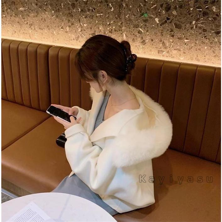 ウール100%コート レディース ダブルフェイスコート リバーコート ラシャコート 洋服 アウター フード付き リアルファー 冬 通勤 OL ゆったり_3