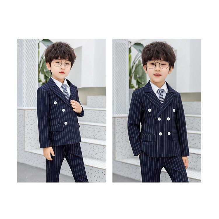 子供 スーツ 男の子 5点セット黒 縦縞 フォーマル キッズ 入学式 発表