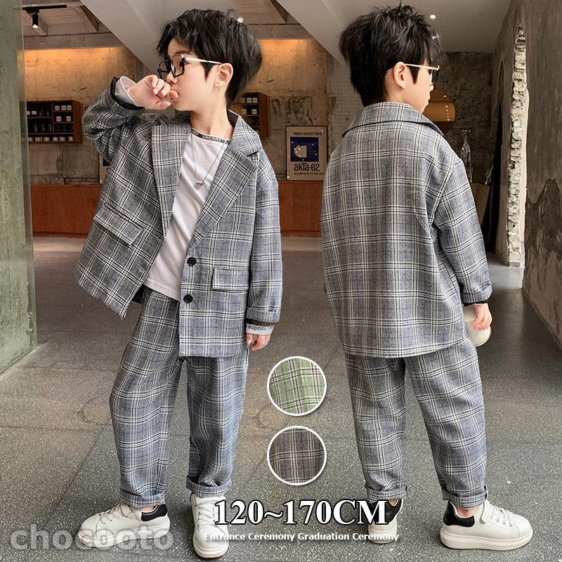 入園式 卒園式 入学式 卒業式 男の子 チェック柄 子供スーツ 2点セット