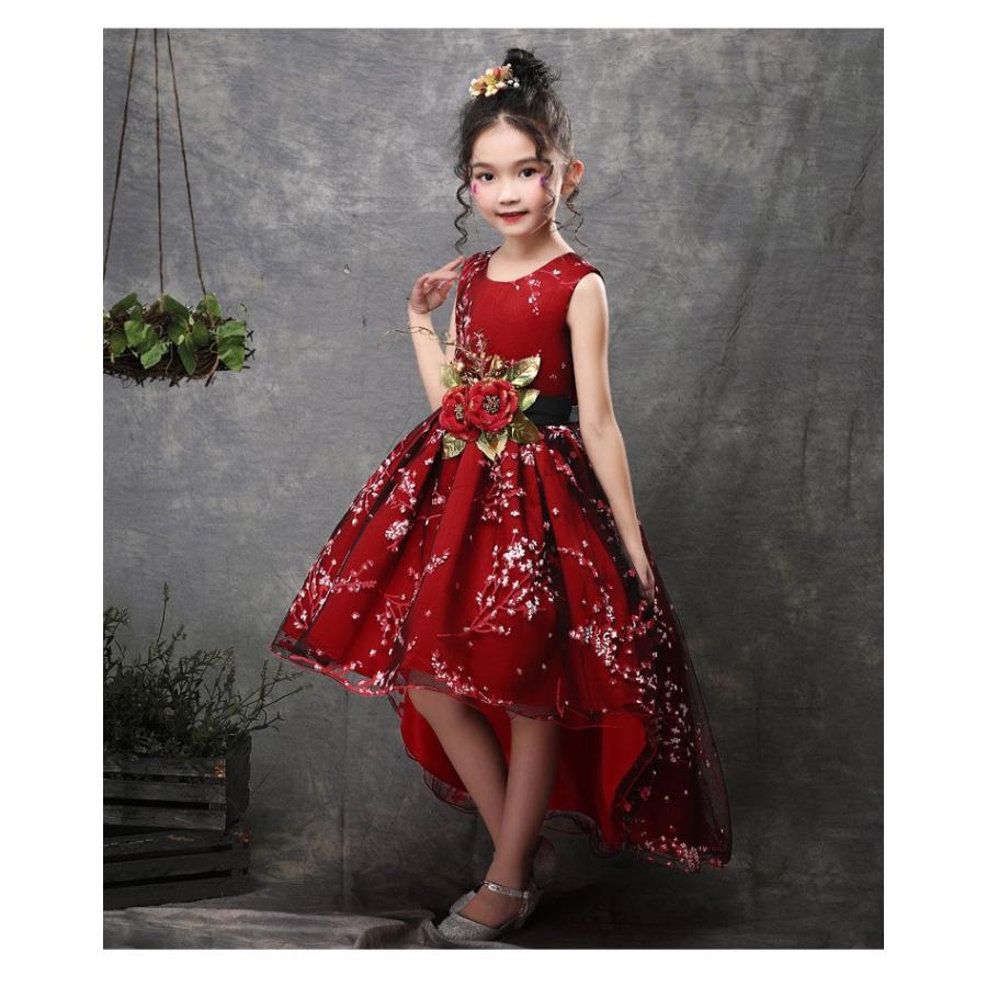 子供用ドレス　ピアノ発表会　結婚式　七五三　赤　レース　７歳　リングガール 子供ドレス 発表会 ピアノ 女の 子 発表会ロングドレス 結婚式 七五三