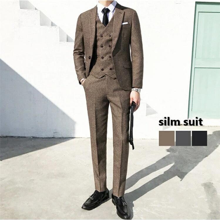 スリーピース メンズスーツ 3ピーススーツ タキシード 細身 紳士服