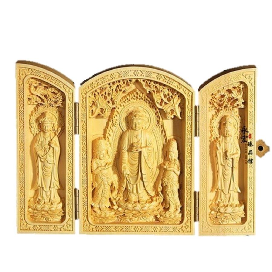 木の置物　木彫り　聖徳太子　アンティーク　縁起物　天然木 西方三聖 木製 木彫り 柘植彫刻 観音 木彫 縁起物 風水 置物