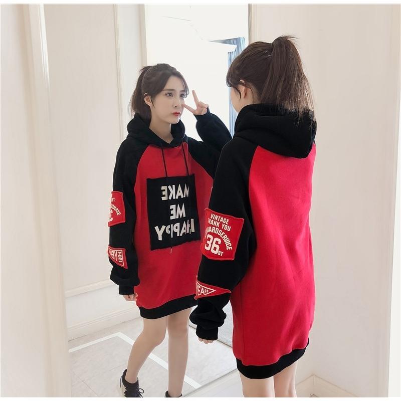 Make Me Happy プルオーバー パーカー ストリートパーカー オーバーサイズ K Pop Hiphop レディースファッション おまけ付