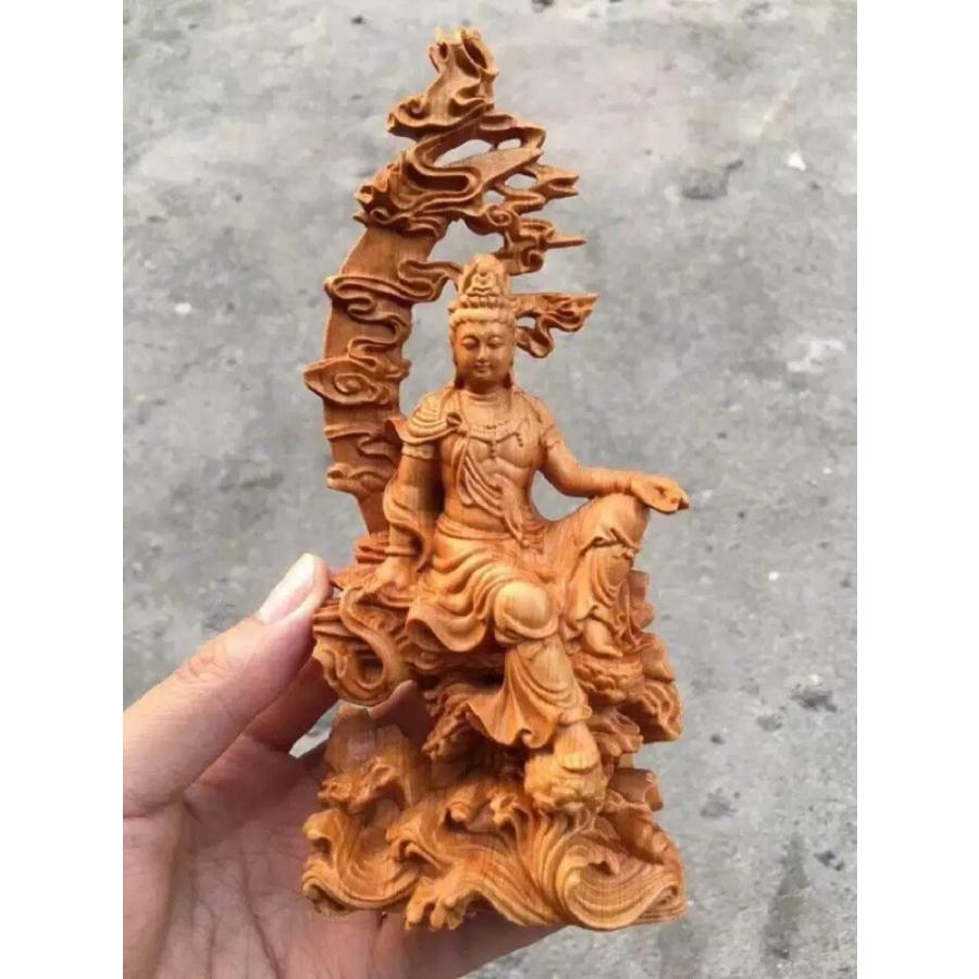 観音像　木彫　彩色仏像　全身　置物 三日月 雲 観音像 観音菩薩 立像 木彫り 仏像 置物 仏壇 高級天然 ツゲ