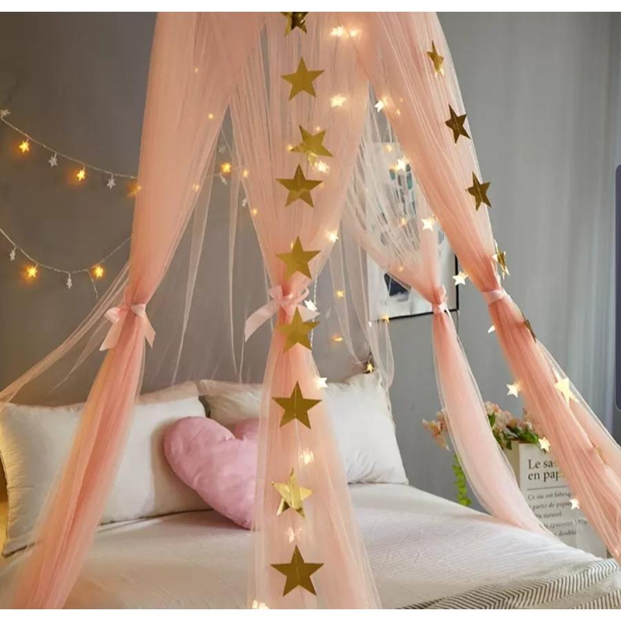 スター モスキートネット 蚊帳 天蓋 お姫様ベッド ベビーバル かや フック付き 特売 バラ かわいい ローズ フラワー天蓋 プリンセスベット カーテン 天蓋カーテン