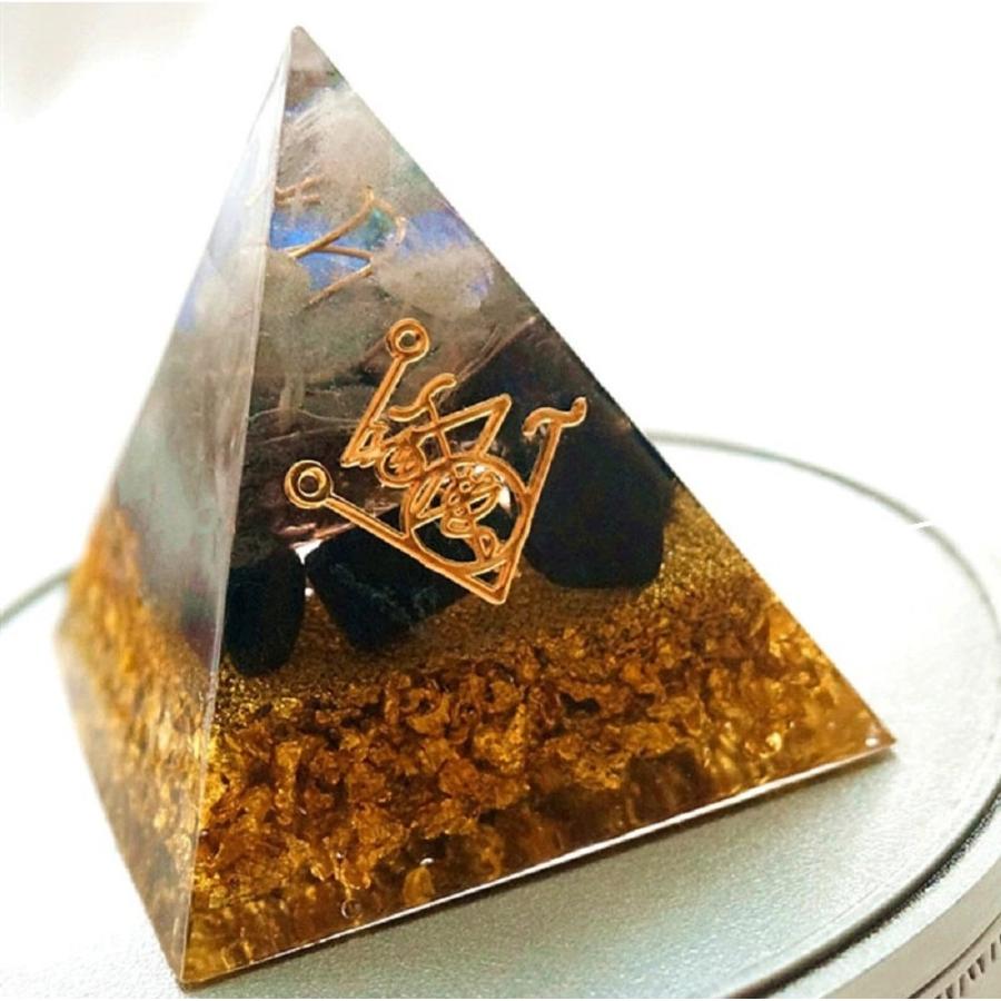 置物 オルゴナイト エジプト ストーン チャクラ 幸運 パワー コイル 金箔 有機物 無機物 ピラミッド 三角形 パワ−ストーン パワースポット スピリチュアル｜aioshop｜03