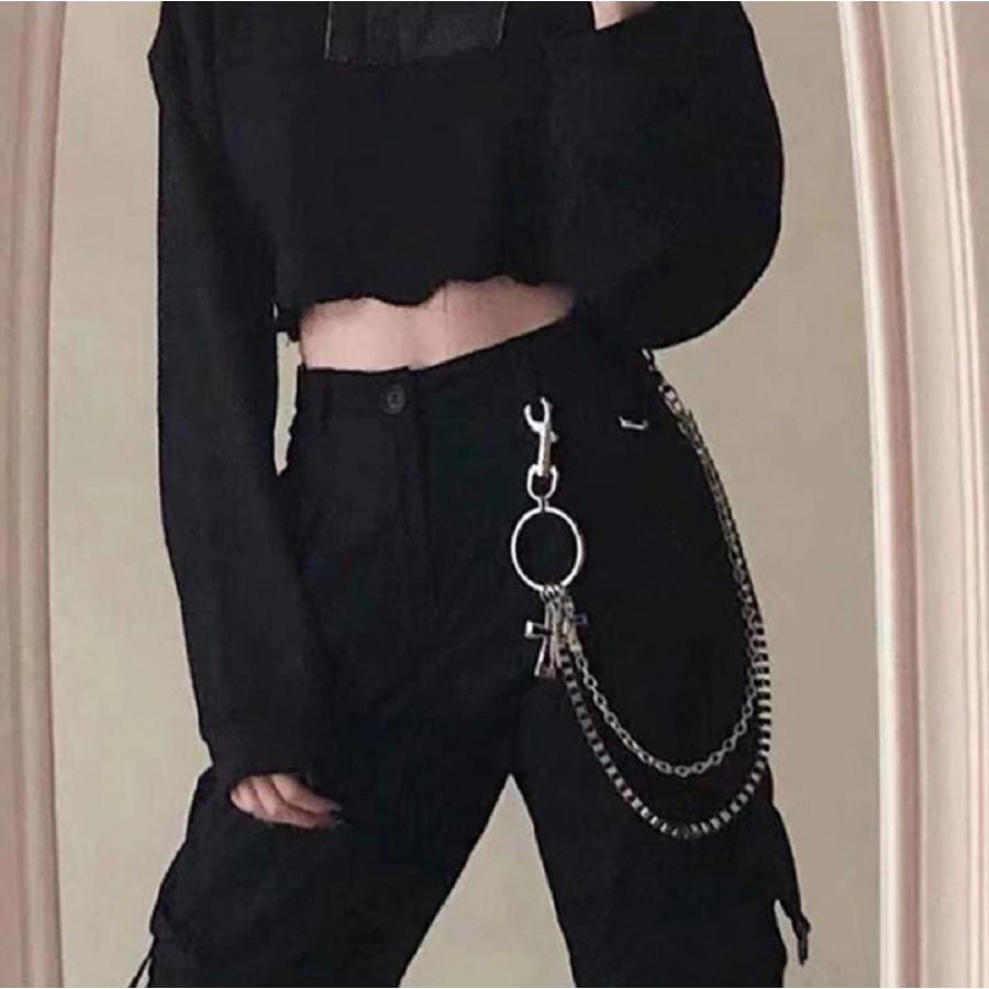 ウォレットチェーン 2 2連チェーン 羽根 クロス 十字架 フェザー 韓国