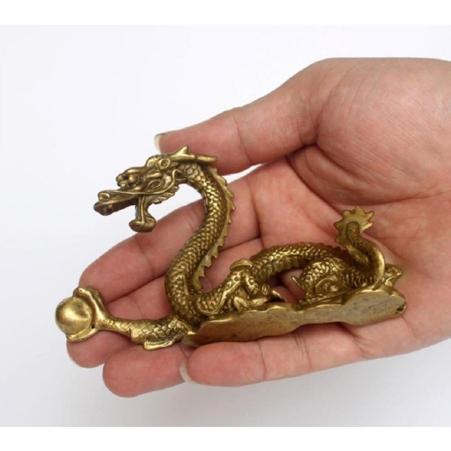 風水 右手に玉を持つ龍 2 五本爪 龍 竜 真鍮 ブロンズゴールド 龍の