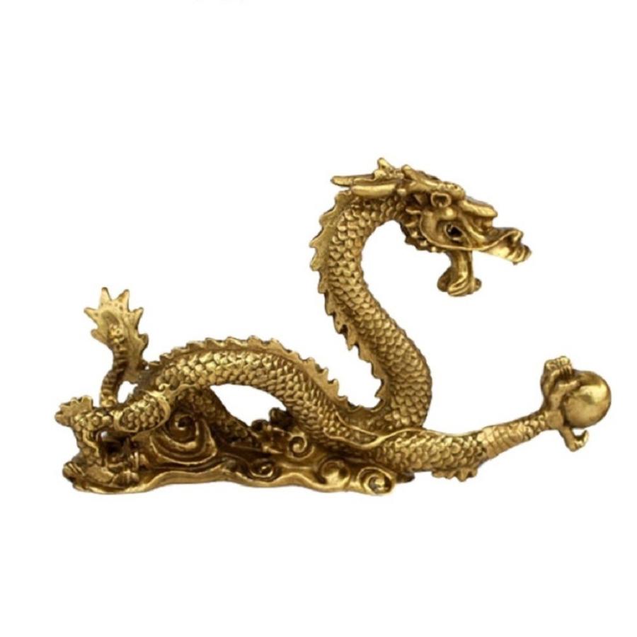 風水 右手に玉を持つ龍 2 五本爪 龍 竜 真鍮 ブロンズゴールド 龍の