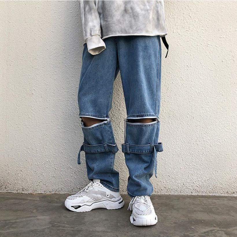 デニム ベルト ジッパー ボトムス Gパン 韓国ファッション ズボン ジップパンツ 紐 ジーパン レッグベルト ビッグシルエット メンズ レディース ユニセックス 18 6 Aio 通販 Yahoo ショッピング