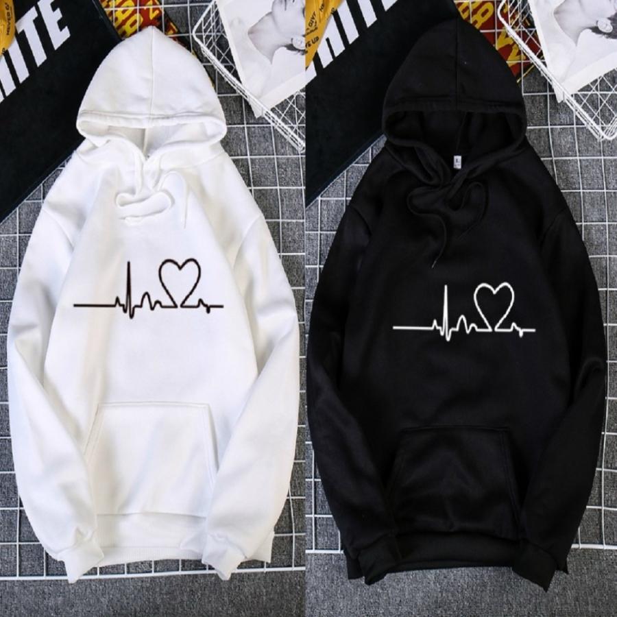 パーカー ハート 心音 心臓 ホワイトorブラック プルオーバー 韓国ファッション オルチャン ビッグシルエット かわいい お洒落 レディース メンズ 心電図 鼓動 新作モデル