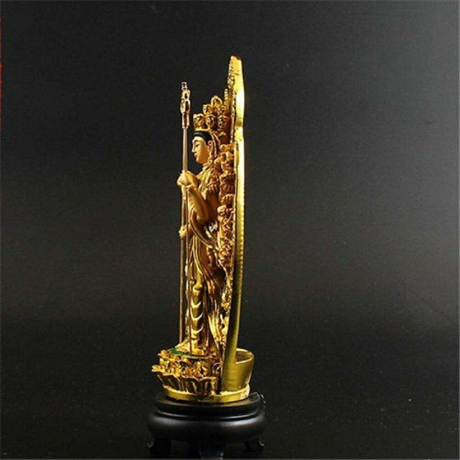 置物 黄金 千手観音菩薩 杖 両手 風水 仏像 風水グッズ 観音様