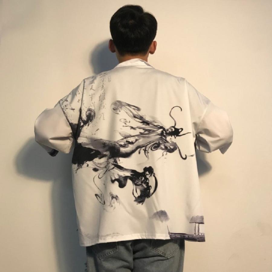 法被 水墨画 龍 2 夏祭り 夏恋 寺 韓国ファッション 神社 羽織り 半纏 はんてん ハッピ 長半纏 半天 袢天 半被 お祭り衣装 雅 和柄 羽織 和装 浴衣 着物 1214 9 Aio 通販 Yahoo ショッピング