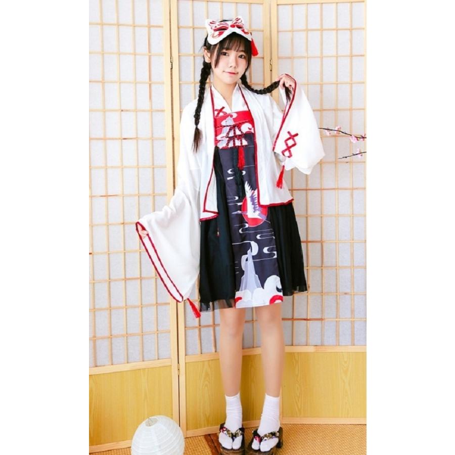 ハロウィン コスプレ パーティー ワンピース 巫女風 鶴柄ワンピース 