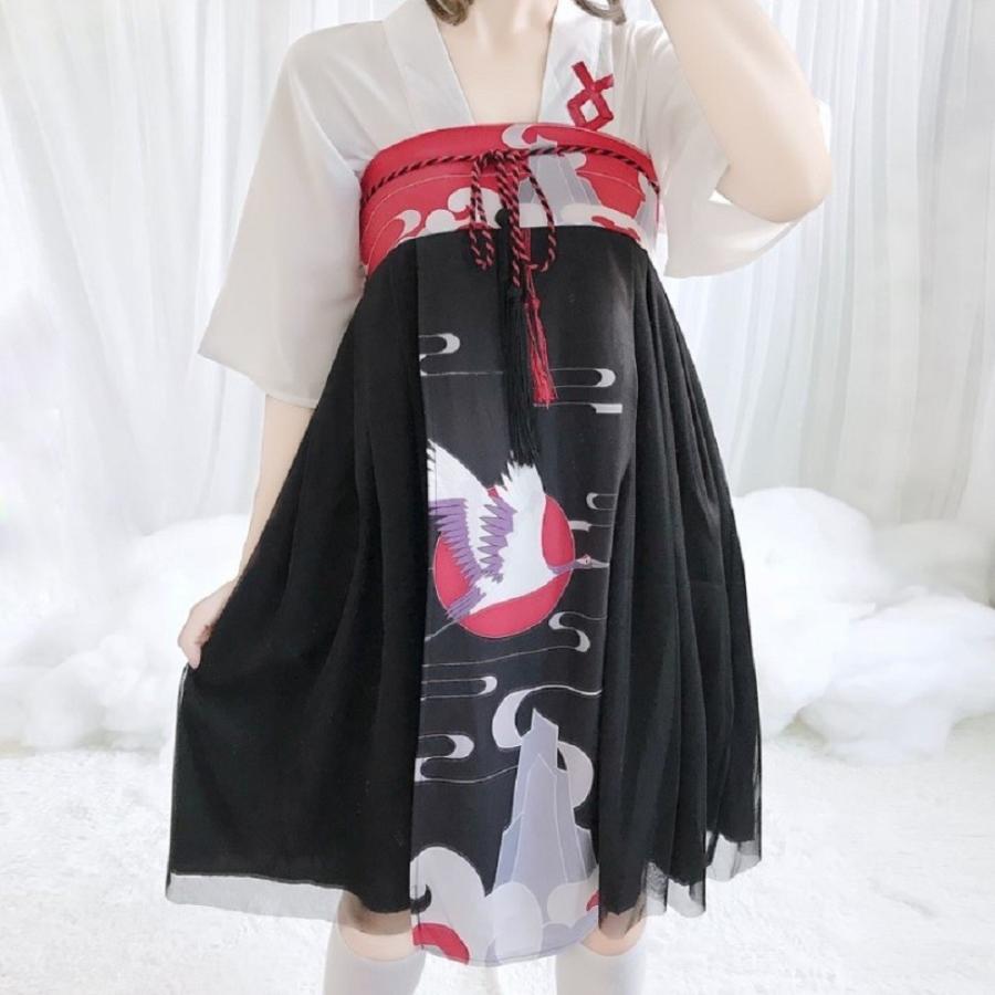 ワンピース 巫女風 鶴柄ワンピース ホワイト 韓国ファッション 羽織 膝丈 コスプレ 上下セット メイド服 コスプレ 和柄 和装 鶴 衣装 舞台 演劇 イベント 14 Aio 通販 Yahoo ショッピング