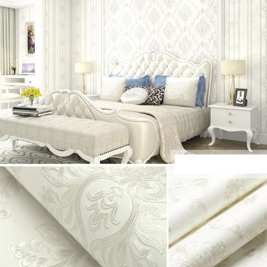 国内正規品 壁紙 3本セット ダマスク柄 ホワイト 白 Damask 53cm 1000cm Diy のりなし かわいい おしゃれ クロス 補修 ラグジュアリー 北欧 賃貸壁 大人気 Parjal Fr
