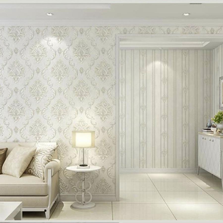 壁紙 3本セット ダマスク柄 ホワイト 白 damask 53cm×1000cm 壁紙 3本セット ダマスク柄 ホワイト 白 damask 53cm×1000cm DIY のり