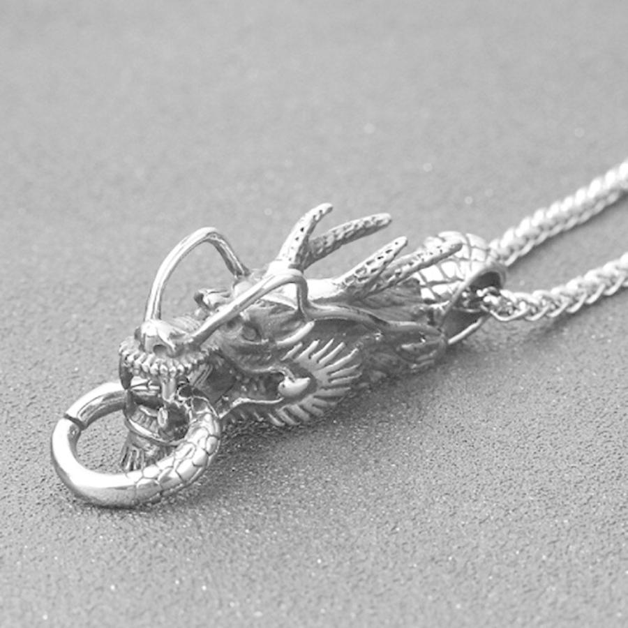 ネックレス 輪を咥える龍 ドラゴン シルバー 龍 シンプル アクセサリー