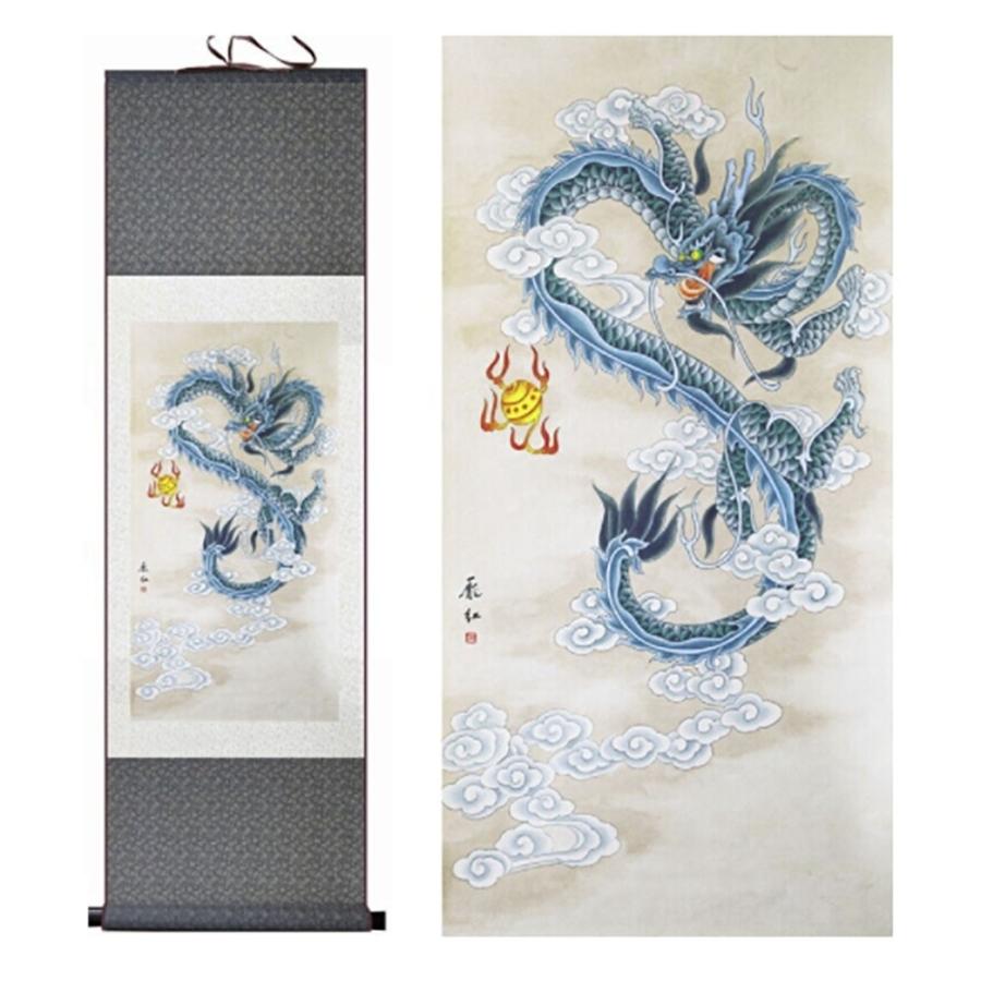 掛け軸 ブルードラゴン 龍 竜 龍神 風水 タペストリー 掛軸