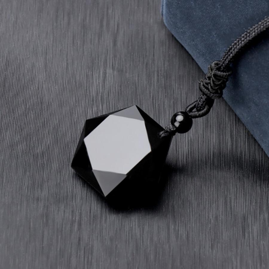 ネックレス 黒曜石 六角形 宝石 ネックレス ペンダント 六芒星 ジュエリー アクセサリー ヘキサゴン スピリチュアル 魔除け お守り 瞑想 デート の商品画像