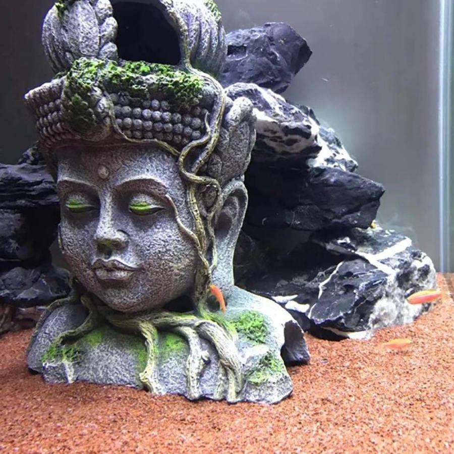 アクアリウム 菩薩 仏の顔 石像風 オブジェ 水槽 置物 インテリア