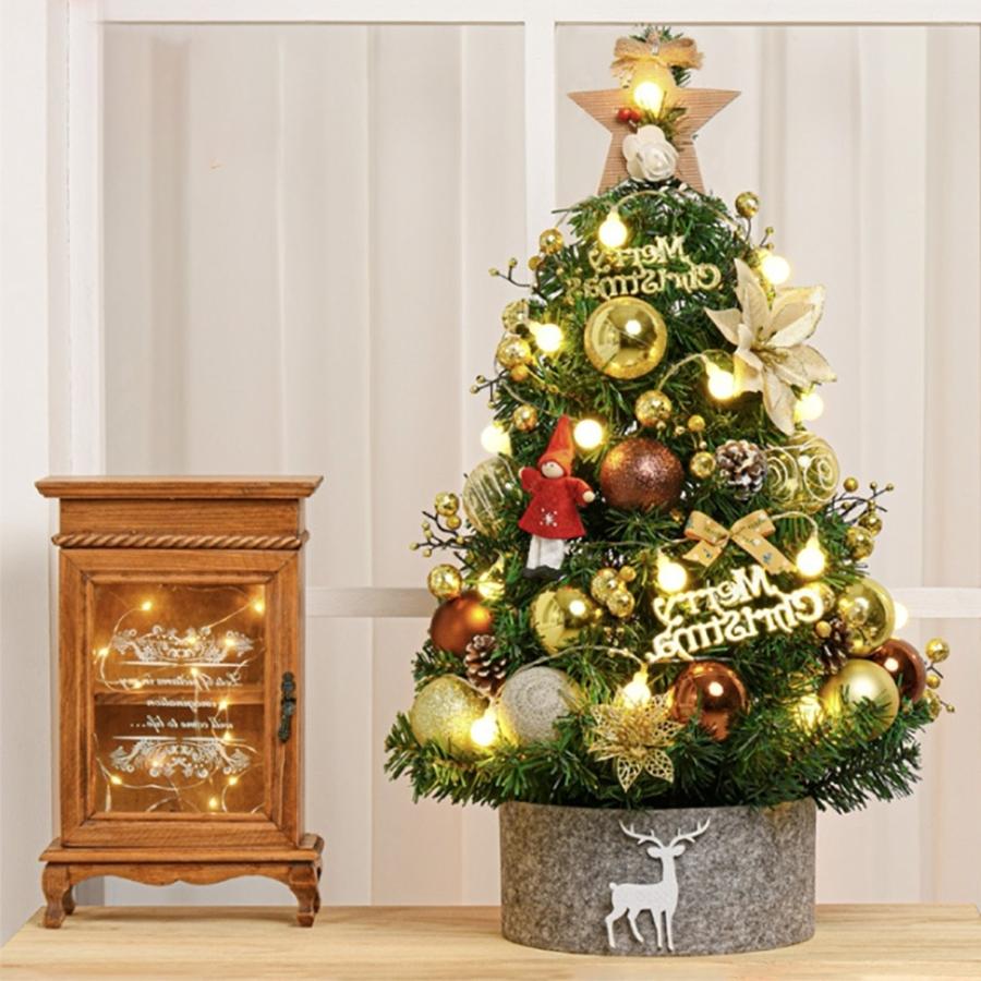 クリスマスツリー レッドorゴールド オーナメント付き LED付き 90cm