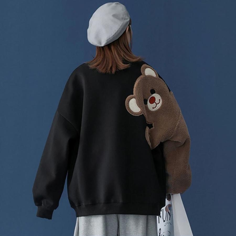 トレーナー 右手がクマ ブラック テディベア 韓国ファッション