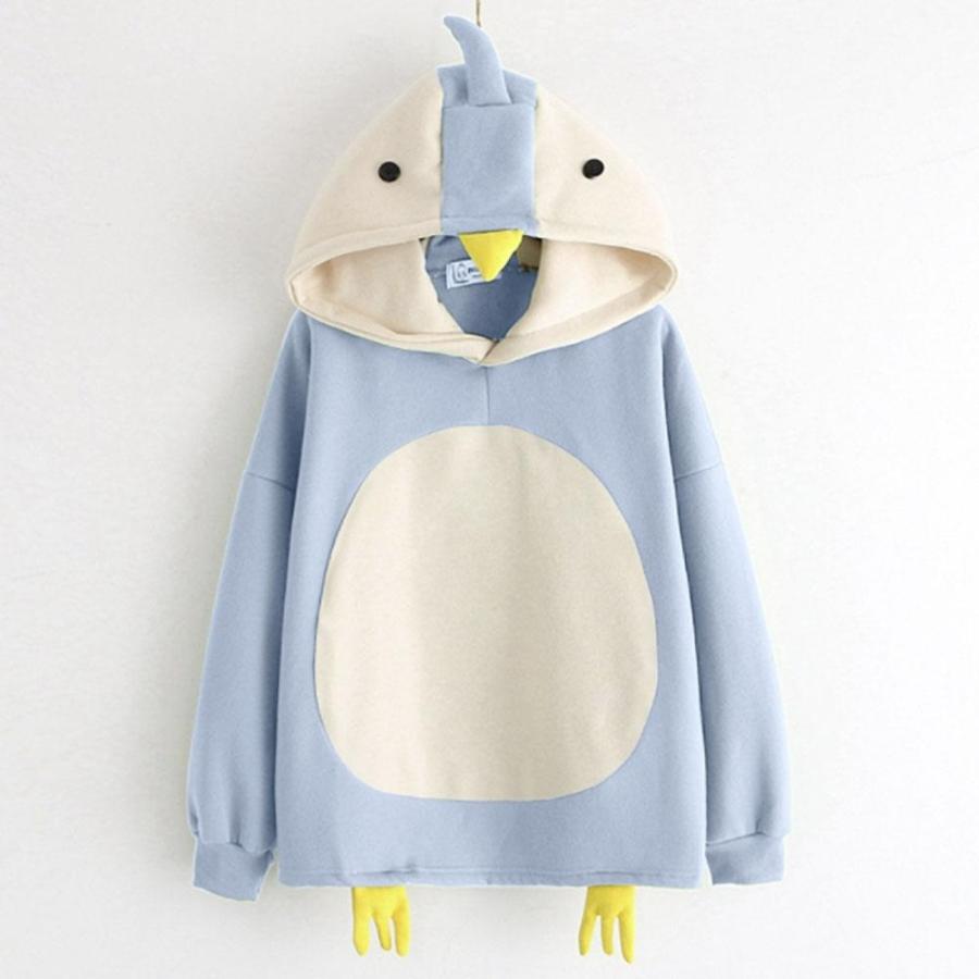 パーカー ペンギン フード付き ビッグシルエットパーカー 足 韓国ファッション 韓国 秋 冬 長袖 チュニック ロング丈パーカー トップス スウェット 正規販売店