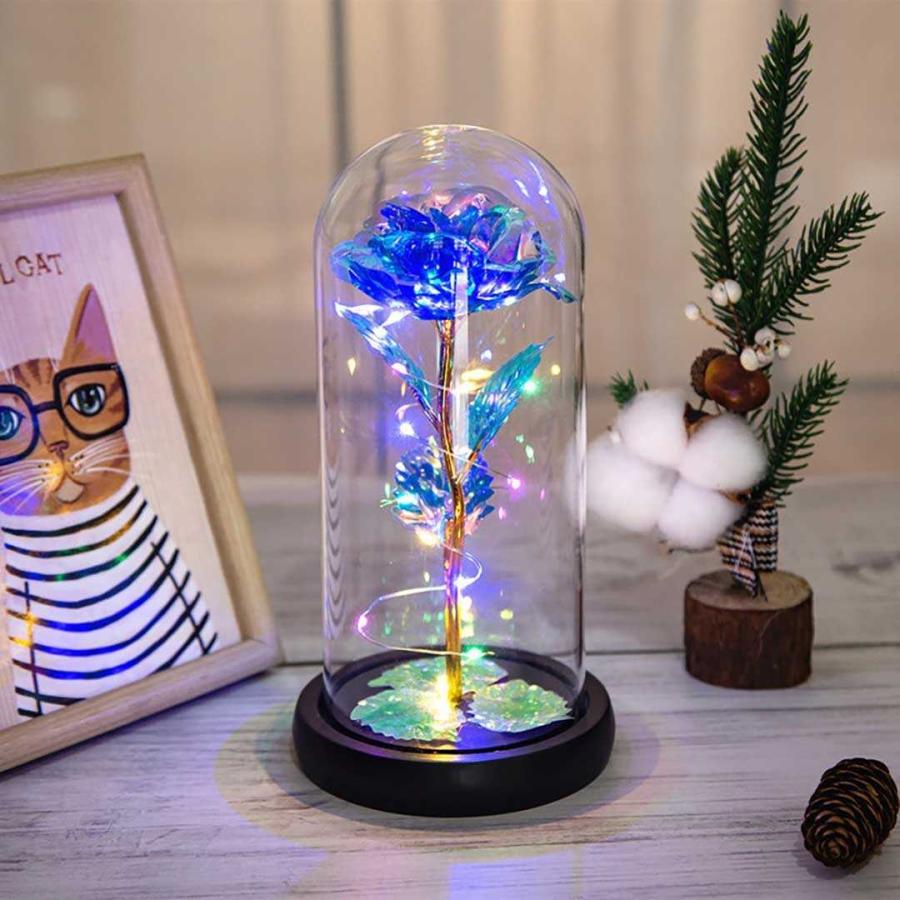 照明 薔薇 ガラスドーム LED ギャラクシーorブルー 3D オブジェ 照明 薔薇 ガラスドーム LED ギャラクシーorブルー 3D オブジェ