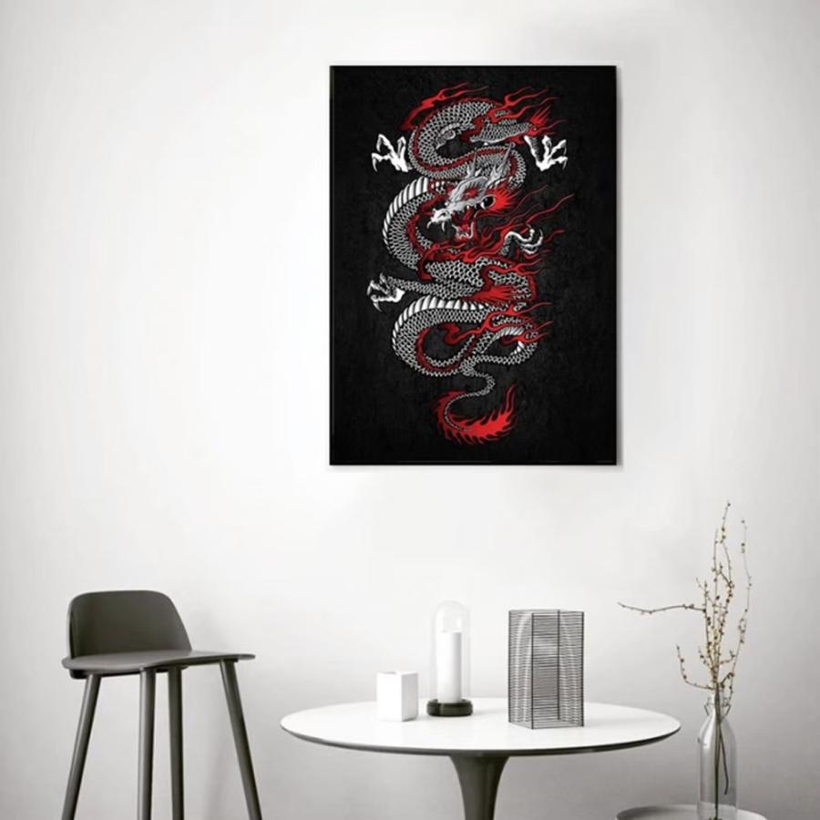 【風水画】困難を超える黒龍 在庫限り風水 ポスター 黒背景のドラゴン 竜 絵 玄関 龍の飾り 壁 風水