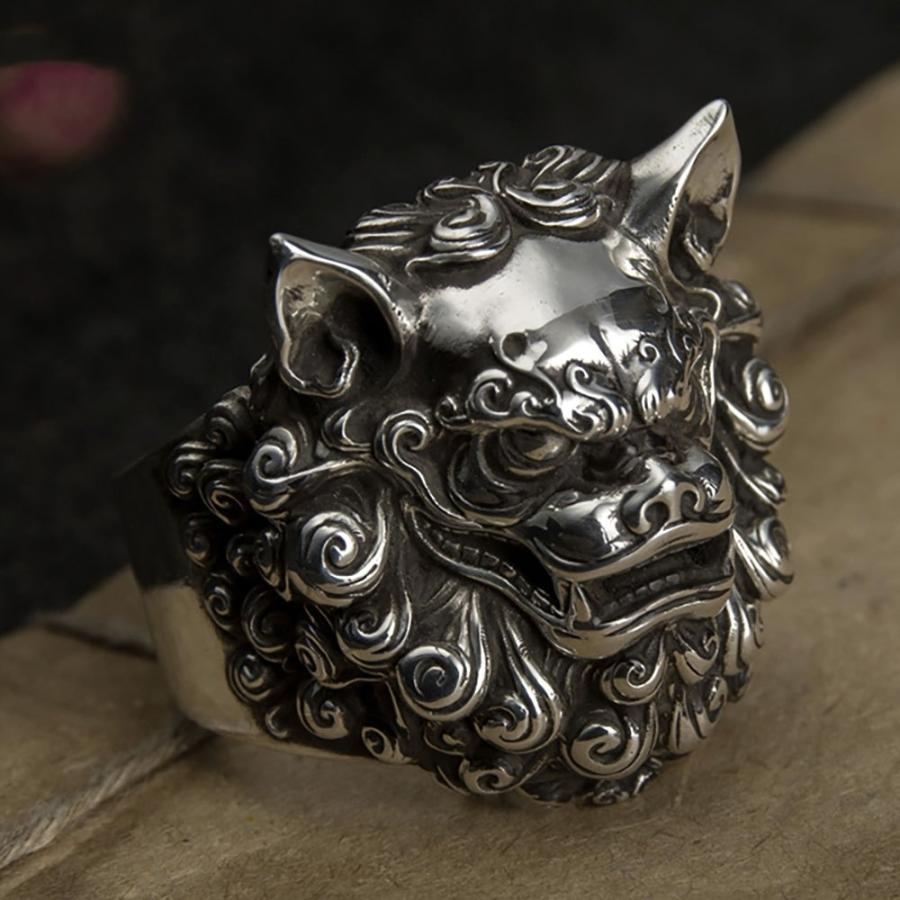 リング 狛犬 獅子 指輪 シルバーアクセサリー ヒップホップ
