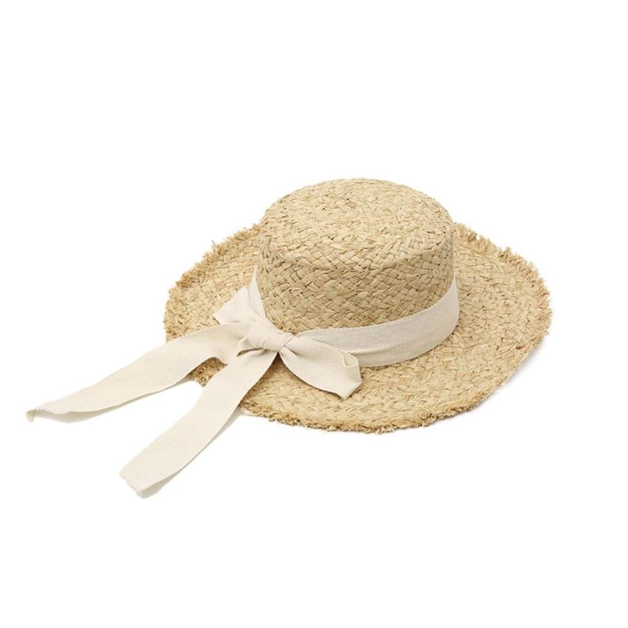 帽子 フリンジハット アイボリーリボン付き フリーサイズ サマーハット