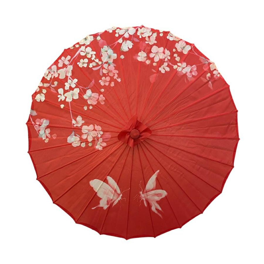 傘 和傘 赤 レッド 花と蝶 和風傘 かさ 木製 和風 和柄 レディース UV