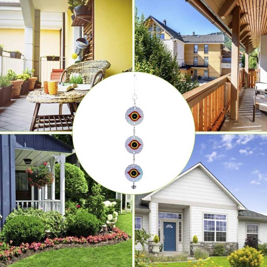 鳥よけ アイ 目 丸型 反射板 2個セット 吊り下げ ベランダ 鈴