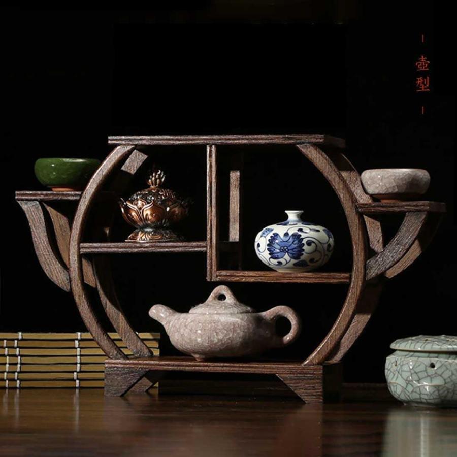 【茶棚】木製 茶道具 茶道 棚 置き台 華道 骨董品 アンティーク 茶器棚 置物 三列二段 ーVer2ー or壺型 ーVer3ー 木製 台 棚
