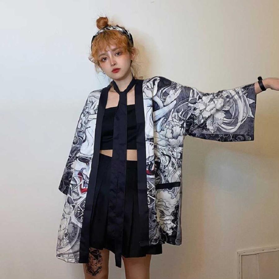 法被 般若 ホワイト 夏祭り 夏恋 寺 韓国ファッション 神社 羽織り