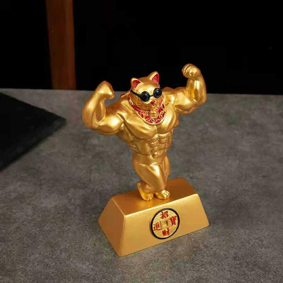 風水 置物 マッスル 招き猫 ダブルバイセップス ゴールド ガテン系