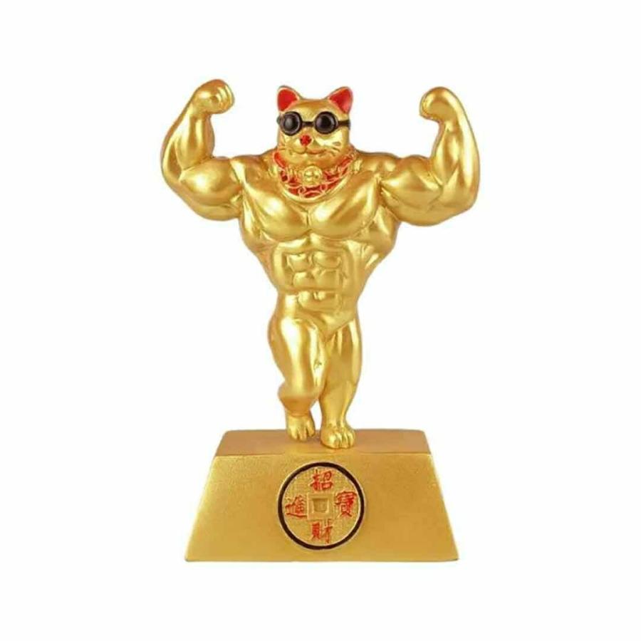 風水 置物 マッスル 招き猫 ダブルバイセップス ゴールド ガテン系
