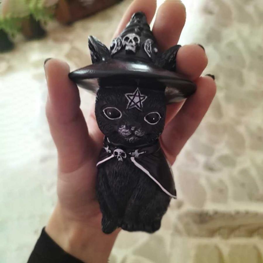 インテリア 猫 帽子魔女猫or羽悪魔猫 ハロウィン 置物 ホラー キャット