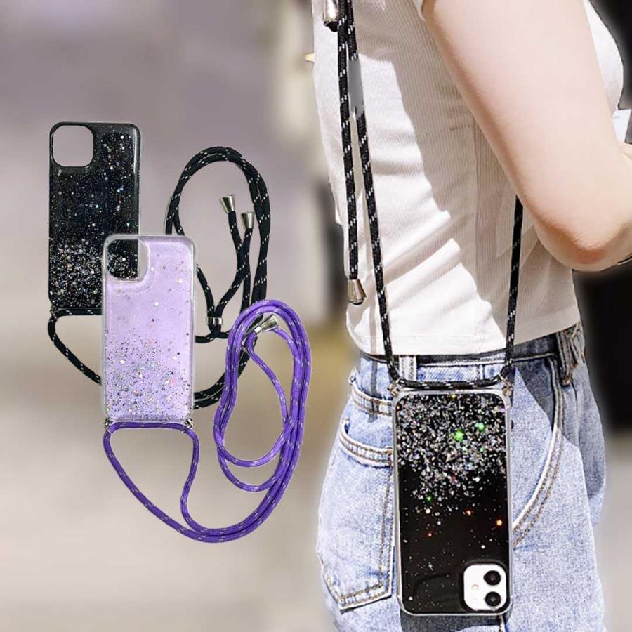 スマホ ショルダー グリッター ブラックorパープル キラキラ ラメ