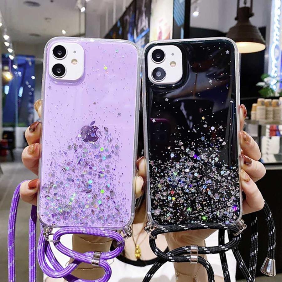 スマホ ショルダー グリッター ブラックorパープル キラキラ ラメ