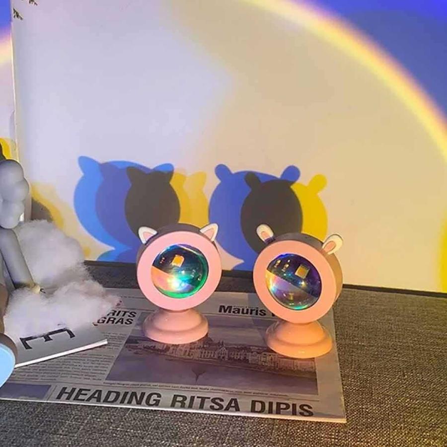 プロジェクター ミニ 16色 猫耳 ライト サンセットライト ネコミミ LED