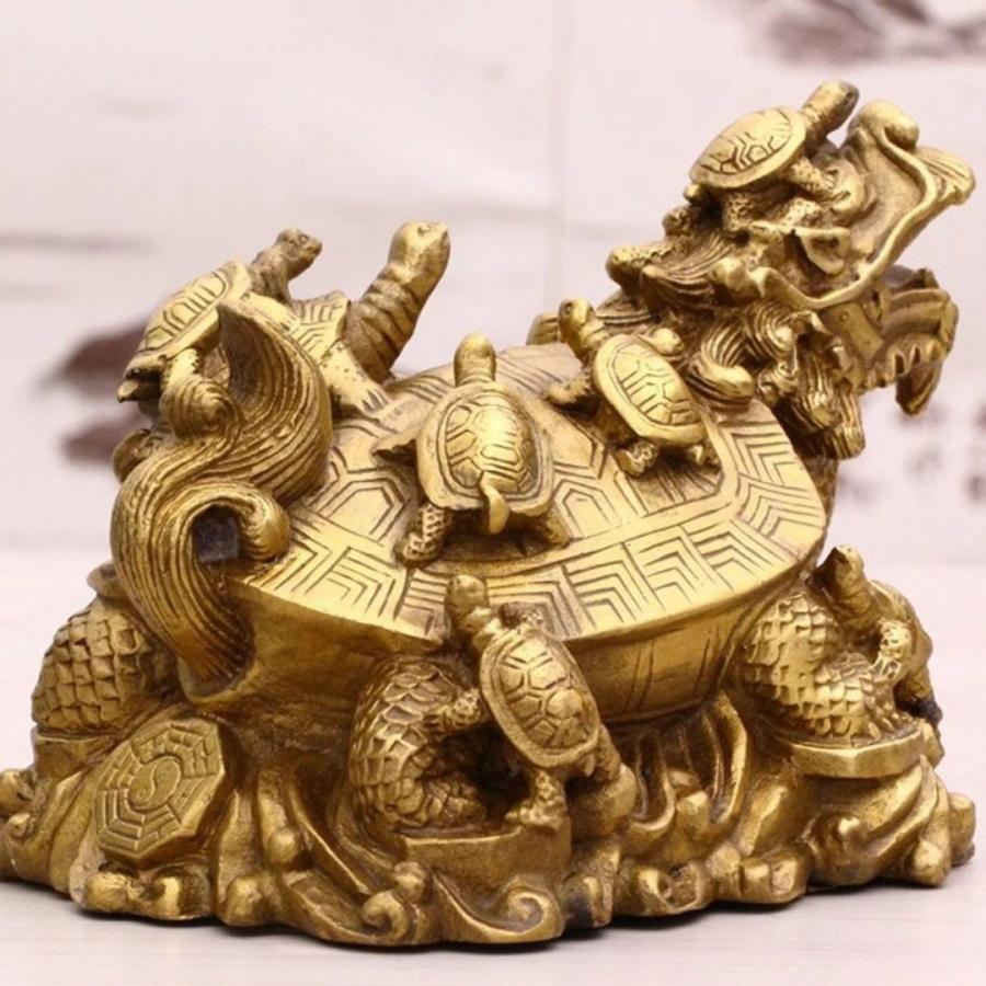 真鍮の龍亀香炉八卦子母亀置物